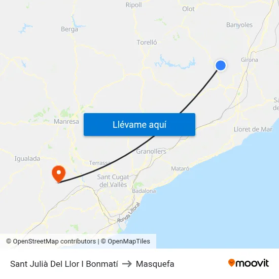 Sant Julià Del Llor I Bonmatí to Masquefa map