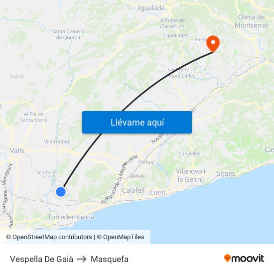 Vespella De Gaià to Masquefa map