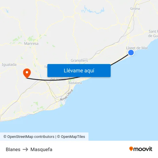 Blanes to Masquefa map