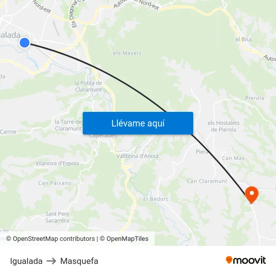 Igualada to Masquefa map