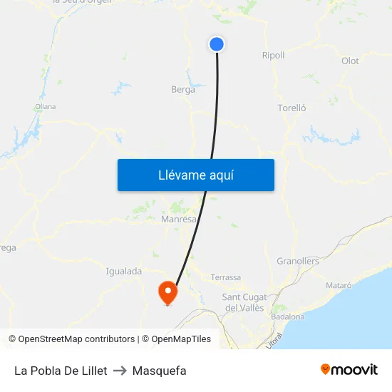 La Pobla De Lillet to Masquefa map