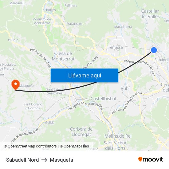 Sabadell Nord to Masquefa map