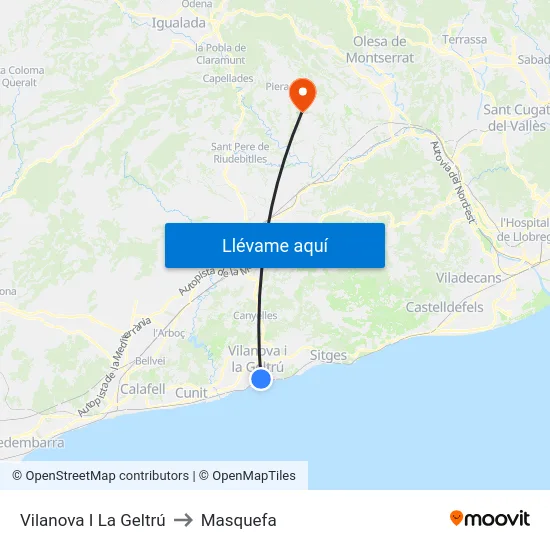 Vilanova I La Geltrú to Masquefa map