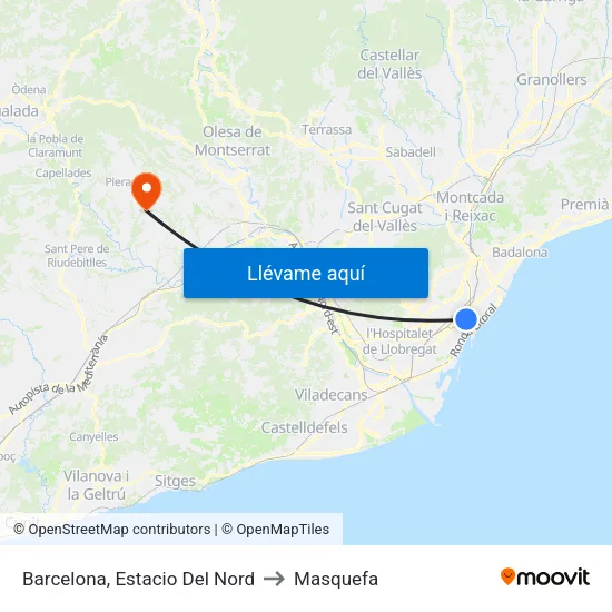 Barcelona, Estacio Del Nord to Masquefa map
