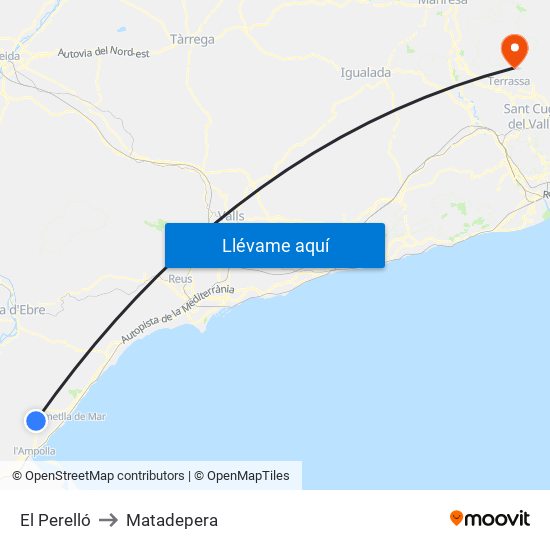 El Perelló to Matadepera map