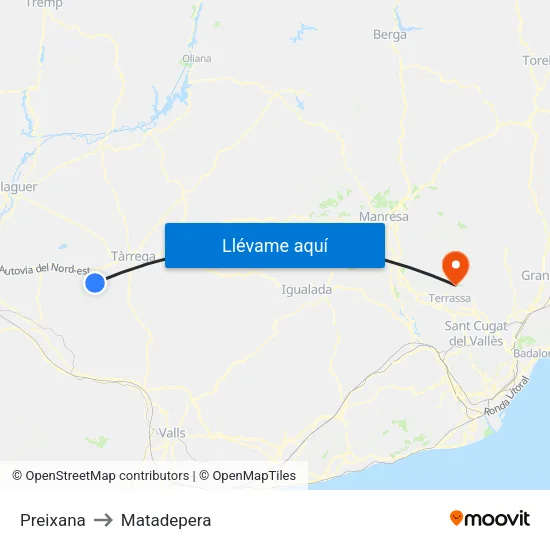 Preixana to Matadepera map