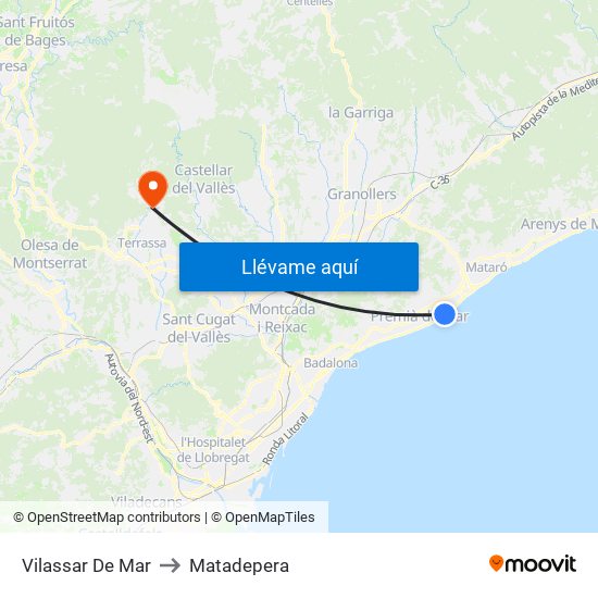 Vilassar De Mar to Matadepera map