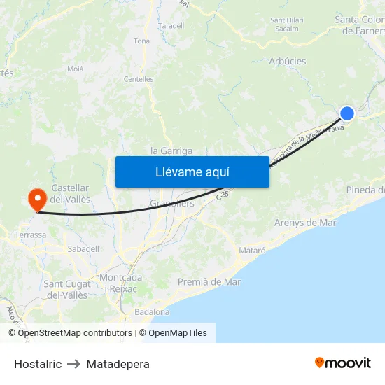 Hostalric to Matadepera map