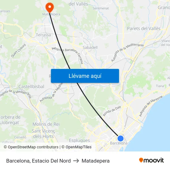 Barcelona, Estacio Del Nord to Matadepera map