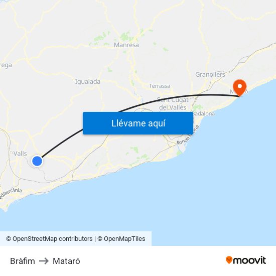 Bràfim to Mataró map