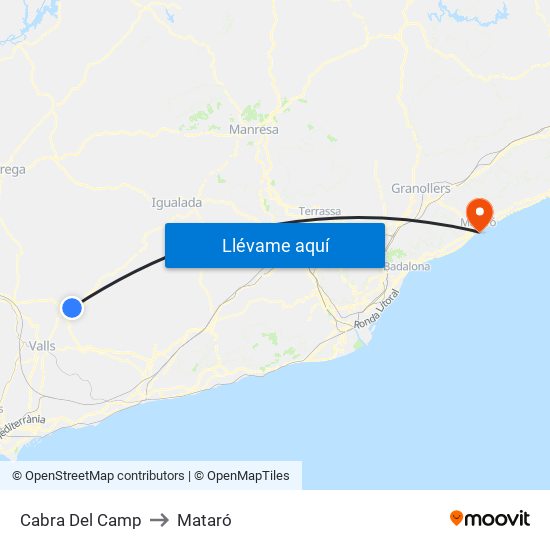 Cabra Del Camp to Mataró map