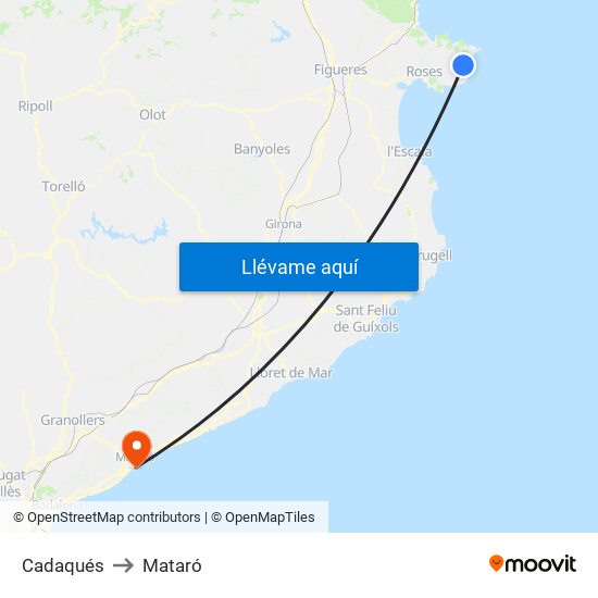 Cadaqués to Mataró map
