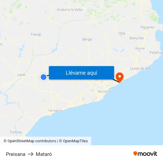 Preixana to Mataró map