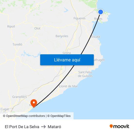 El Port De La Selva to Mataró map