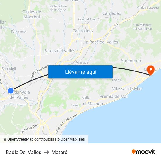 Badia Del Vallès to Mataró map