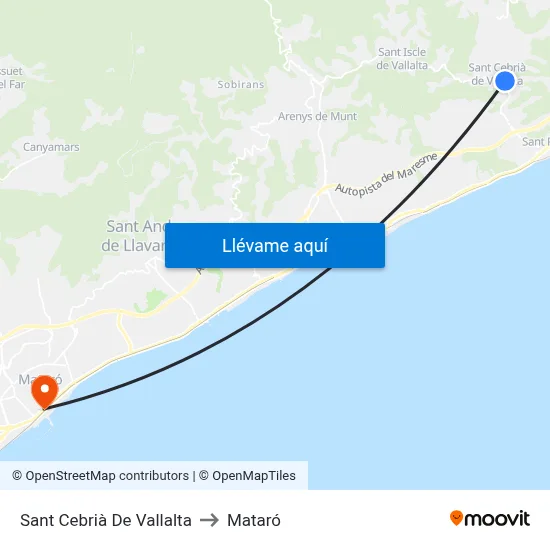 Sant Cebrià De Vallalta to Mataró map