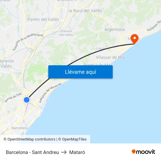 Barcelona - Sant Andreu to Mataró map