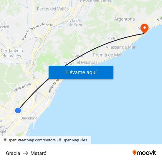 Gràcia to Mataró map