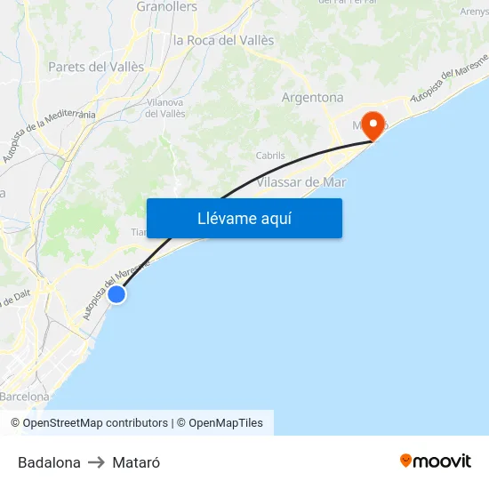 Badalona to Mataró map