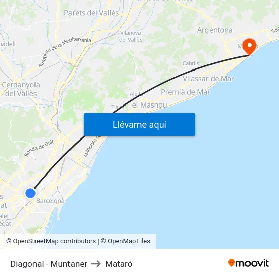 Diagonal - Muntaner to Mataró map