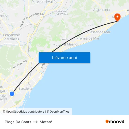 Plaça De Sants to Mataró map