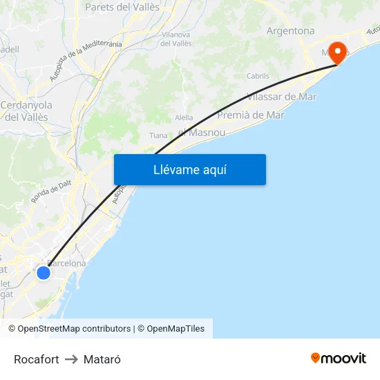 Rocafort to Mataró map