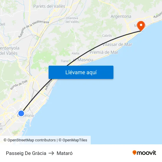 Passeig De Gràcia to Mataró map