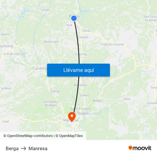 Berga to Manresa map