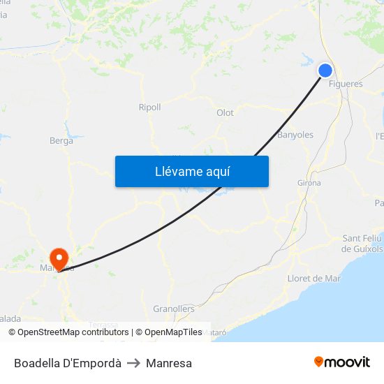 Boadella D'Empordà to Manresa map