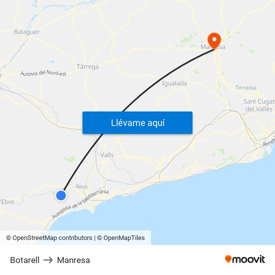 Botarell to Manresa map