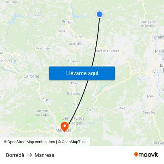 Borredà to Manresa map