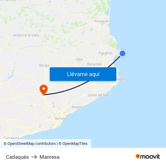 Cadaqués to Manresa map