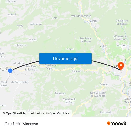 Calaf to Manresa map