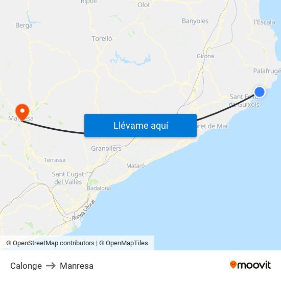 Calonge to Manresa map