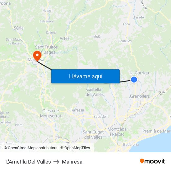 L'Ametlla Del Vallès to Manresa map