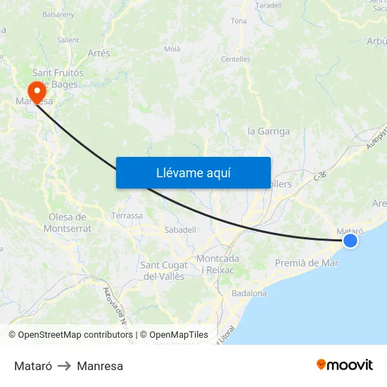 Mataró to Manresa map