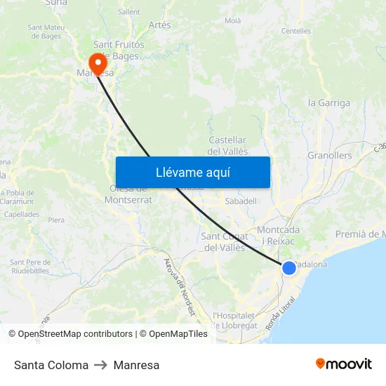 Santa Coloma to Manresa map