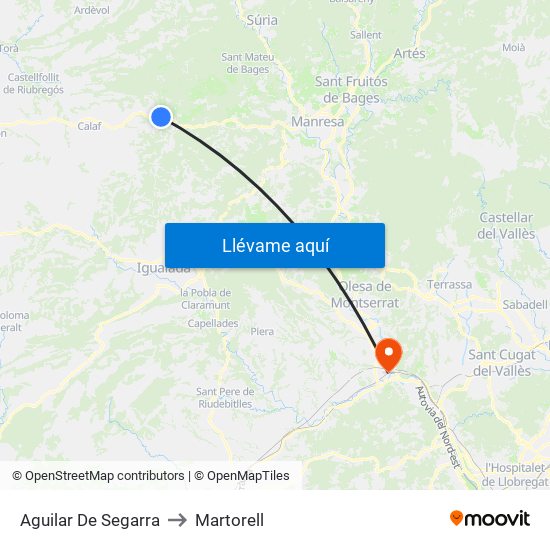 Aguilar De Segarra to Martorell map