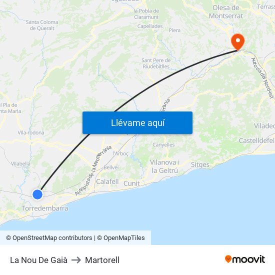 La Nou De Gaià to Martorell map