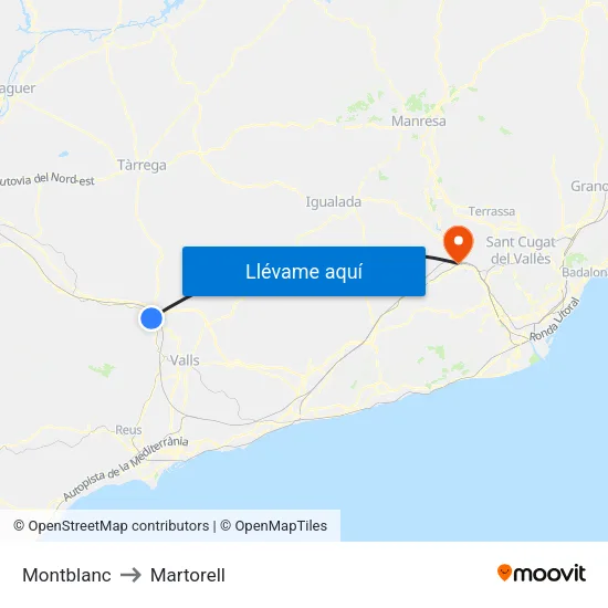 Montblanc to Martorell map