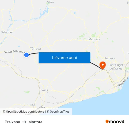 Preixana to Martorell map