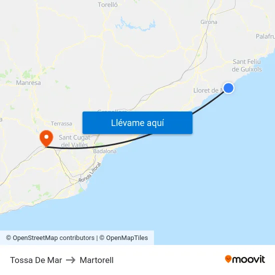 Tossa De Mar to Martorell map