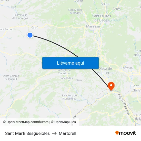 Sant Martí Sesgueioles to Martorell map