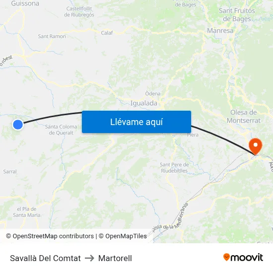 Savallà Del Comtat to Martorell map