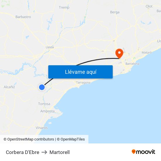 Corbera D'Ebre to Martorell map