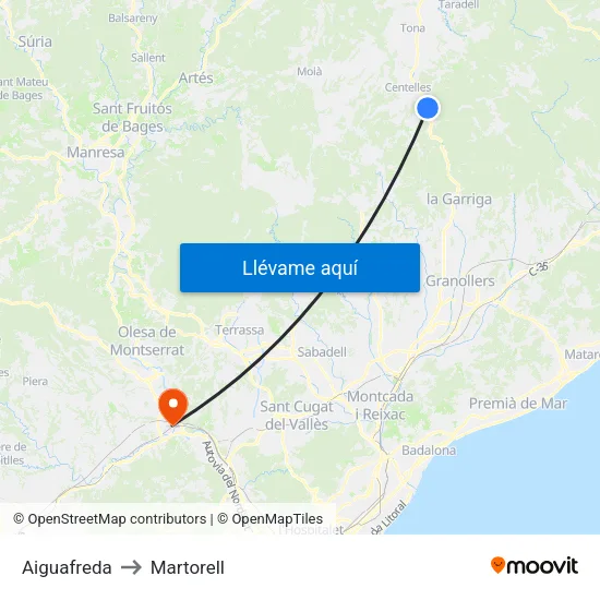 Aiguafreda to Martorell map