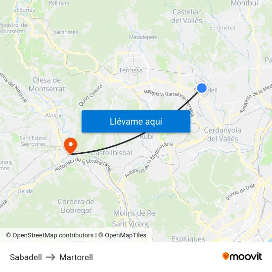 Sabadell to Martorell map