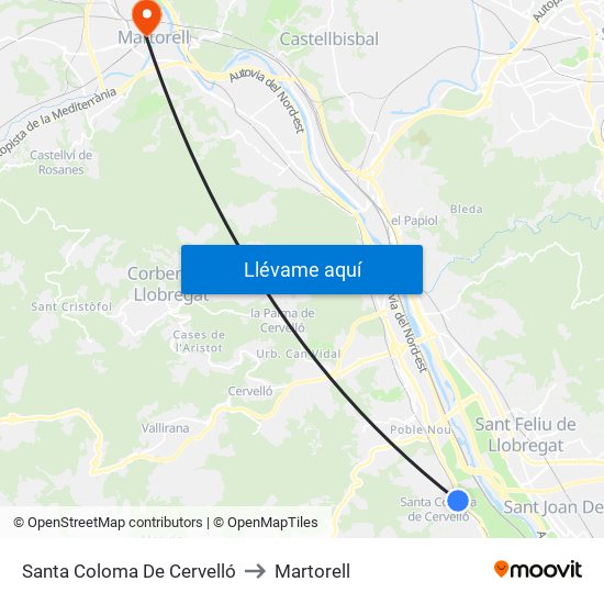 Santa Coloma De Cervelló to Martorell map