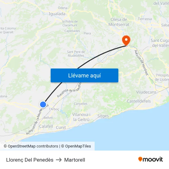 Llorenç Del Penedès to Martorell map