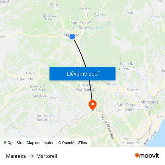 Manresa to Martorell map